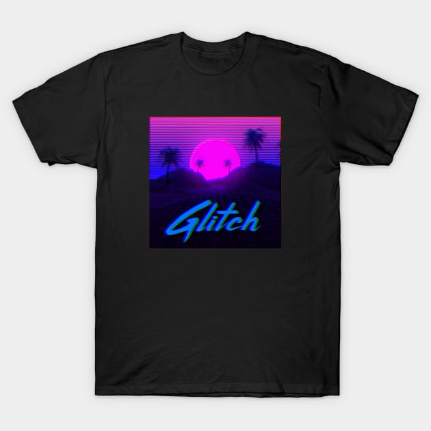 Synthwave Glitch T-Shirt by Lvl256art